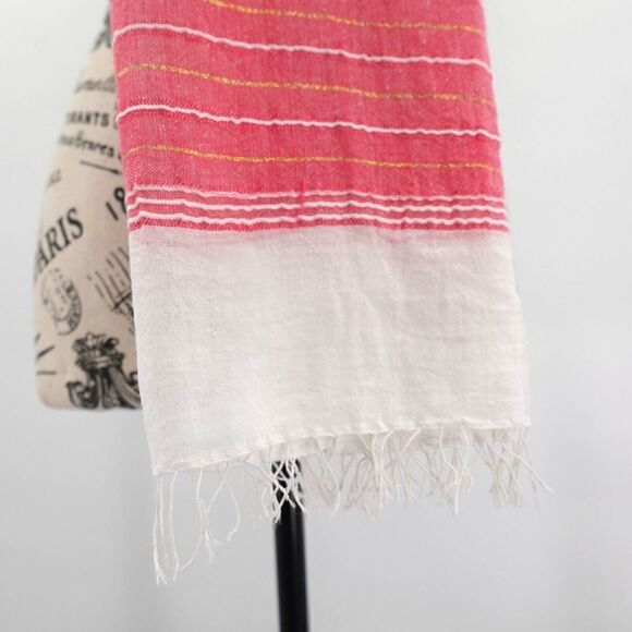 LemLem Scarf Wrap Womens Pink-Metallic Striped Gauzy Shawl Woven Boho Lagenlook - Picture 8 of 12
